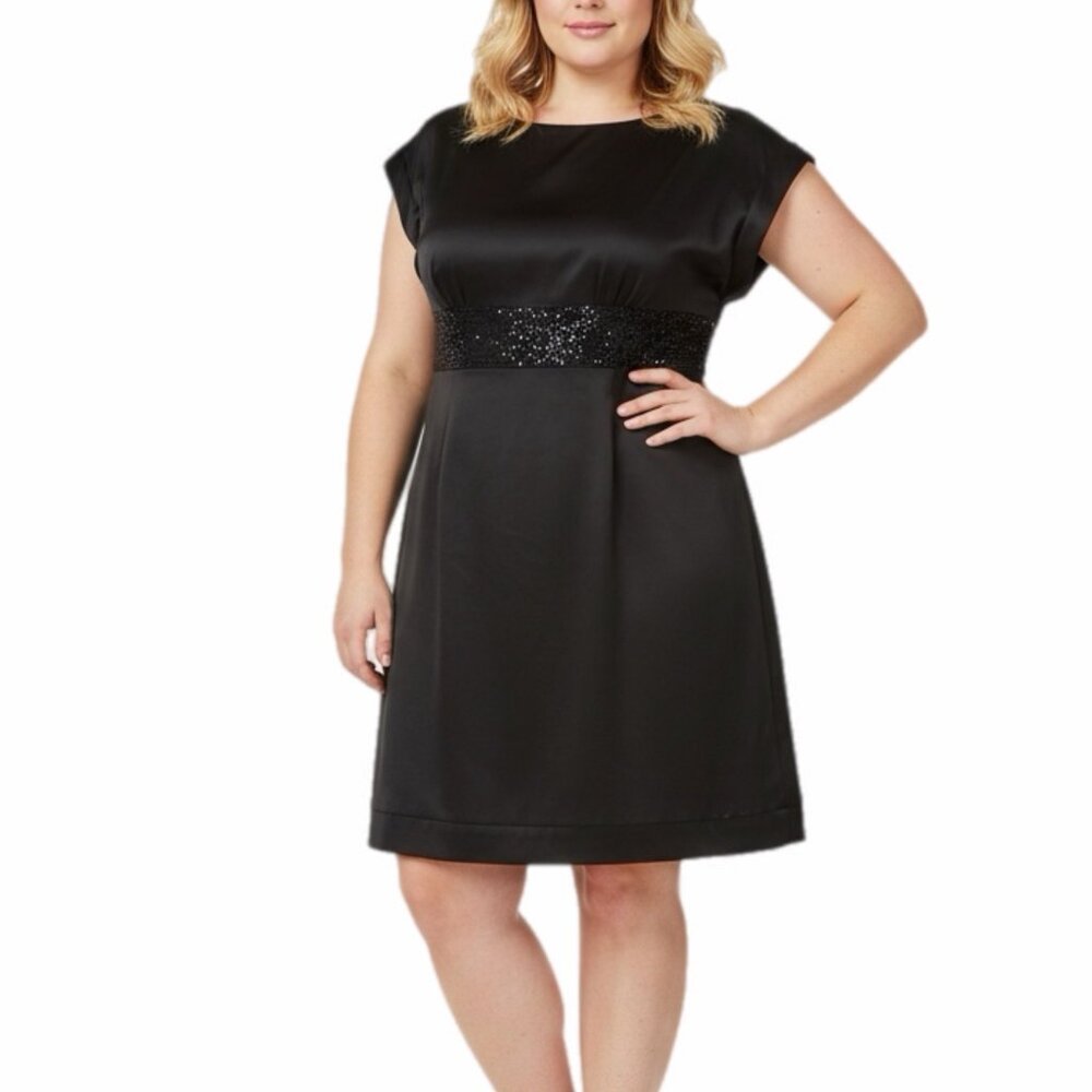 Max Cleo Dress Womens 12 Black Satin Sheath Bead Tie Cocktail Event Formal Date